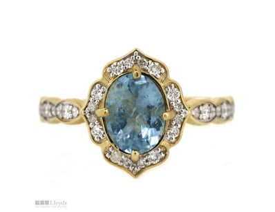 14K YELLOW GOLD, SANTA MARIA AQUAMARINE AND DIAMON...