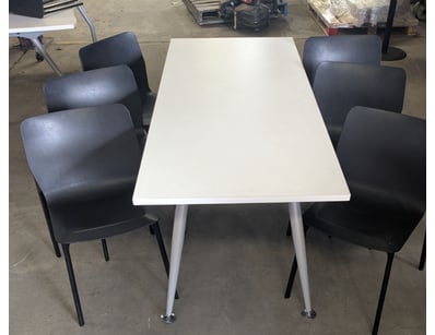 Modern dining set comprising one white rectangular...