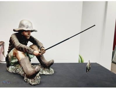 VINTAGE FISHING BOY FIGURINE - CAST METAL SCULPTUR...