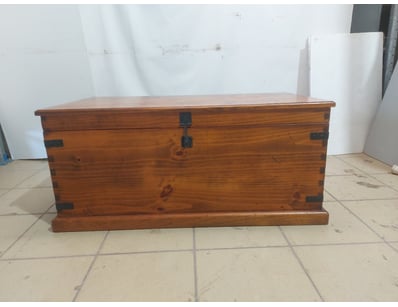 Vintage timber storage trunk featuring with metal ...
