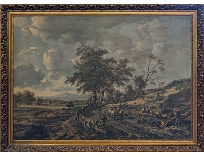 18TH CENTURY LANDSCAPE LITHOGRAPH ON BOARD WITH OR...