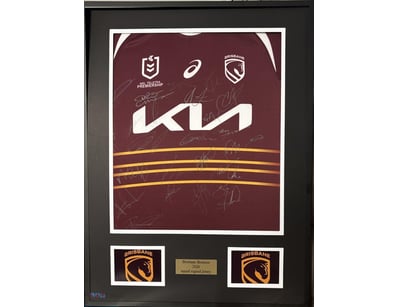 BRISBANE BRONCOS 2026 SQUAD SIGNED & FRAMED JERSEY...