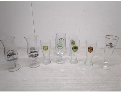 Vintage beer glass collection comprising nine piec...