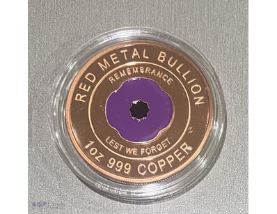 1 OUNCE COPPER RMB AUSTRALIA PURPLE REMEMBRANCE UN...