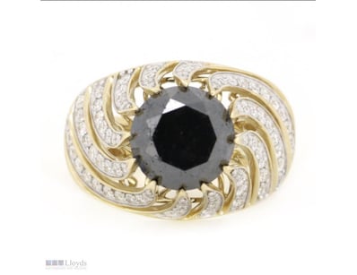 14K YELLOW GOLD, BLACK DIAMOND AND DIAMOND, SPLIT ...