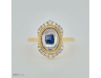 14CT YELLOW GOLD MOONSTONE AND DIAMOND HALO RING  ...