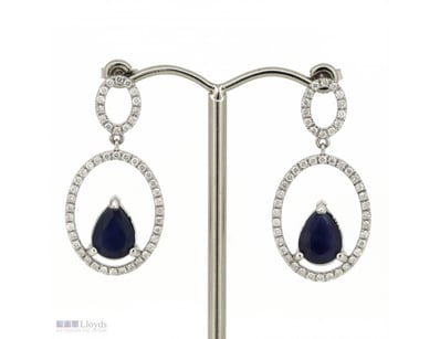 14K WHITE GOLD, BLUE SAPPHIRE AND DIAMOND, DOUBLE ...
