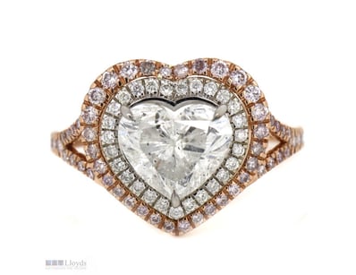 14K WHITE/ROSE GOLD, DIAMOND AND PINK DIAMOND, HEA...