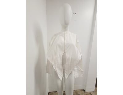WHITE COTTON SHIRT WITH ASYMMETRICAL DRAPING - CON...