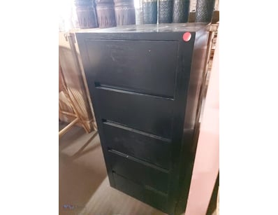 Black timber chest of drawers featuring Five spaci...