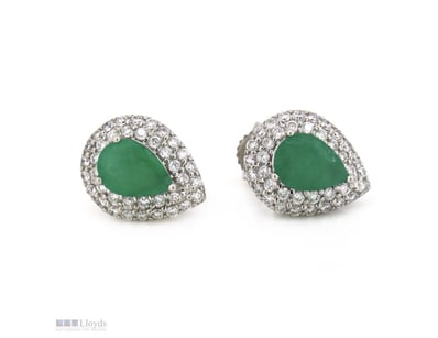14K WHITE GOLD, EMERALD AND DIAMOND, DOUBLE HALO S...