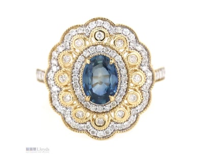14K YELLOW GOLD, 1.30CT BLUE CEYLON SAPPHIRE AND D...