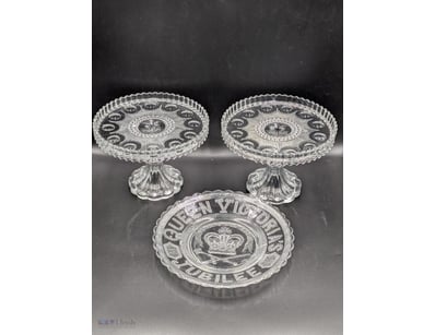 TWO CRYSTAL GLASS CAKE STANDS, ONE QUEEN VICTORIA ...