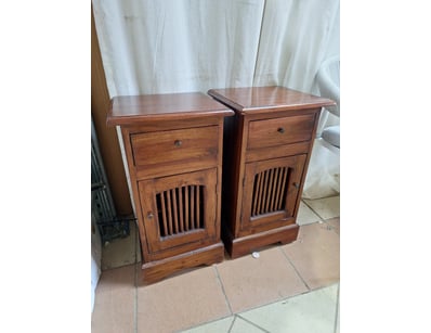 Pair Of Bedside Tables, Timber Style, Brown Finish...