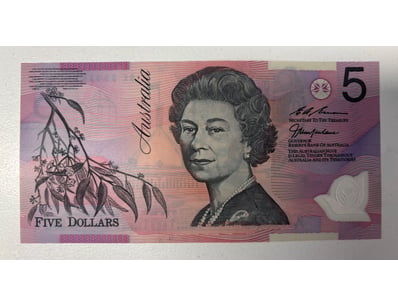 AUSTRALIAN FIVE DOLLAR POLYMER BANKNOTE, R218C (UN...
