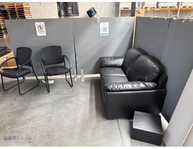 Lot comprising black leather upholstered seating f...