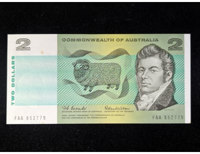 1966 AUSTRALIAN FIRST PREFIX TWO DOLLAR BANKNOTE S...