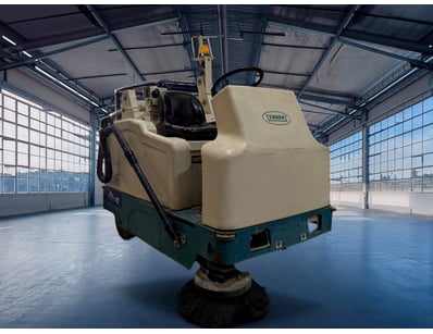 Tennant 6200 ride-on floor sweeper, cream and teal...