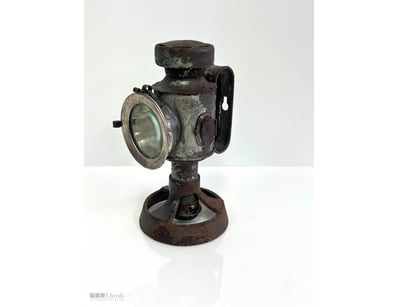 ANTIQUE RAILWAY SIGNAL LAMP WITH BRASS LENS AND CA...