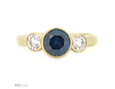 14K YELLOW GOLD, BLUE DIAMOND AND DIAMOND, TRILOGY...