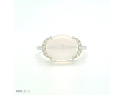 9CT WHITE GOLD PINK MOONSTONE AND DIAMOND DRESS RI...
