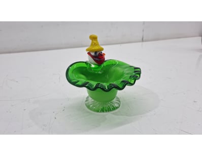 VINTAGE GREEN MURANO GLASS CLOWN DISH WITH YELLOW ...