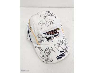 2004 ERA WEST COAST EAGLES WHITE AFL CAP HAND SIGN...