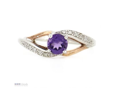 STERLING SILVER/9K ROSE GOLD, AMETHYST AND DIAMOND...
