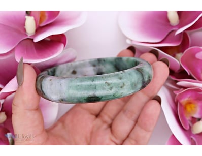 NATURAL BURMESE JADE BANGLE ON 925 SILVER - WITH C...