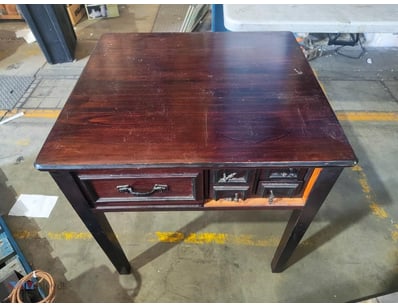 VINTAGE TIMBER DESK WITH STORAGE DRAWER AND CUPBOA...