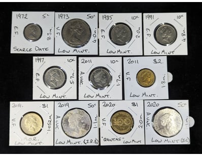 ELEVEN LOW MINTAGE AUSTRALIAN COINS

Conditions ...