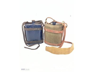 PAIR OF MILITARY WW1/WW2 WATER BOTTLES AND LEATHER...