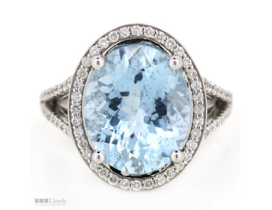 14K WHITE GOLD, AQUAMARINE AND DIAMOND, COCKTAIL R...