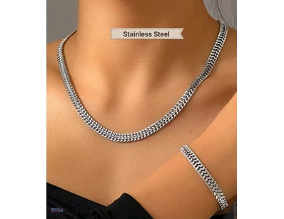 STAINLESS STEEL UNISEX NECKLACE AND BRACELET SET  ...