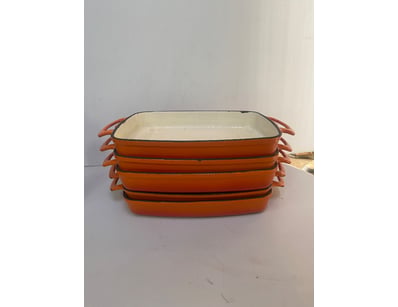 Lot of orange ceramic baking trays. x5.  36cm x 22...