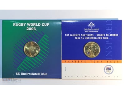 2003/2004 DUAL $5 RUGBY WORLD CUP & SYDNEY TO ATHE...