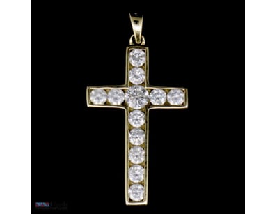 14K YELLOW GOLD, 0.77CT TDW DIAMOND, CRUCIFIX PEND...