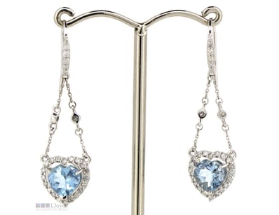 14K WHITE GOLD, AQUAMARINE AND DIAMOND, CHANDELIER...