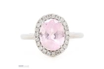 14K White Gold, Morganite And Diamond, Halo Ring.