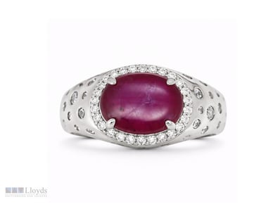NATURAL STAR RUBY RING ON 925 SILVER - WITH CERTIF...