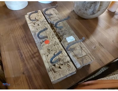 Pair of carved wooden architectural corbels or bra...