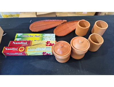 Terracotta incense burner set, small pot set, terr...