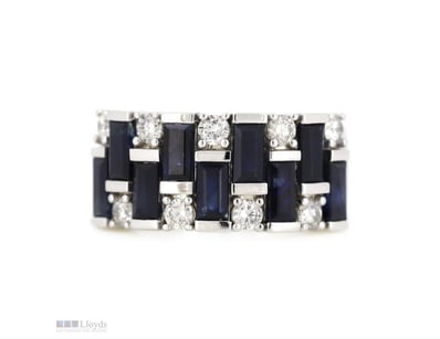 14K WHITE GOLD, BLUE SAPPHIRE AND DIAMOND, DRESS R...