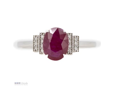 14K WHITE GOLD, RUBY AND DIAMOND, DRESS RING.     ...