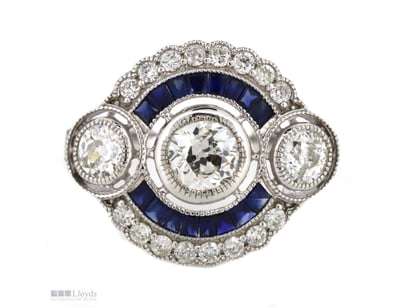 14K WHITE GOLD, BLUE SAPPHIRE AND DIAMOND, ORNATE ...