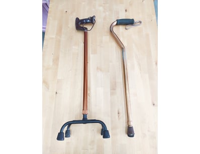Metal walking sticks with grip handle and four-leg...