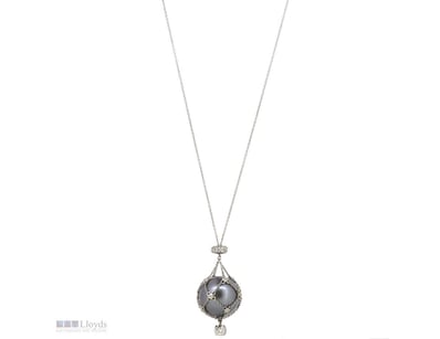 14K WHITE GOLD, BLACK TAHITIAN CULTURED PEARL AND ...