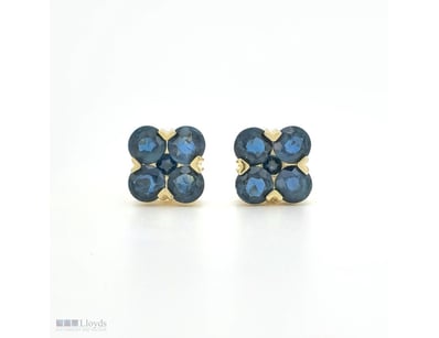 9CT YELLOW GOLD CEYLON SAPPHIRE FLORAL STUD EARRIN...