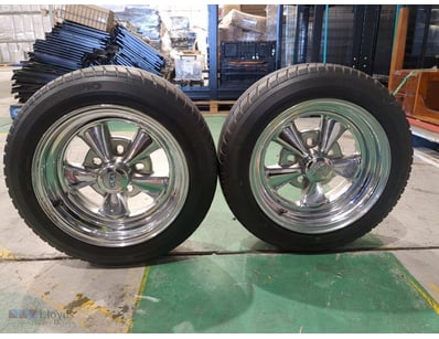 Pair of premium chrome-plated custom car wheels wi...
