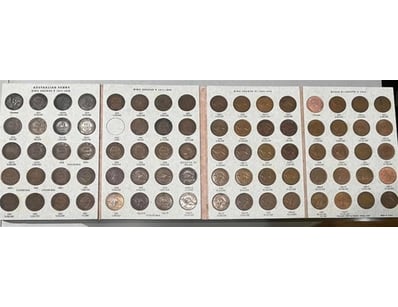 AUSTRALIA PRE DECIMAL COOPER PENNIES SET OF 79 COI...